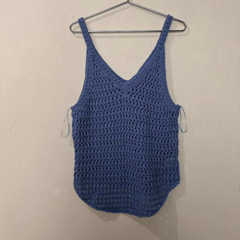 FP Beach Blue Crochet Knit Tank Top size small